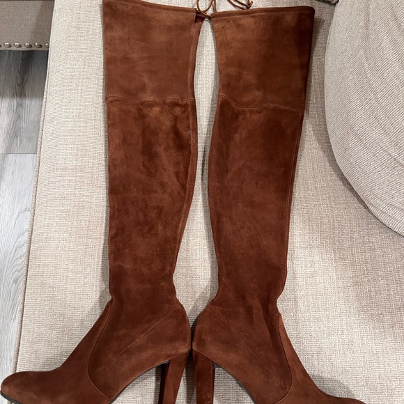 Stuart Weitzman OTK walnut brown suede boots 8.5 highland over-the-knee $795 - Picture 2 of 10